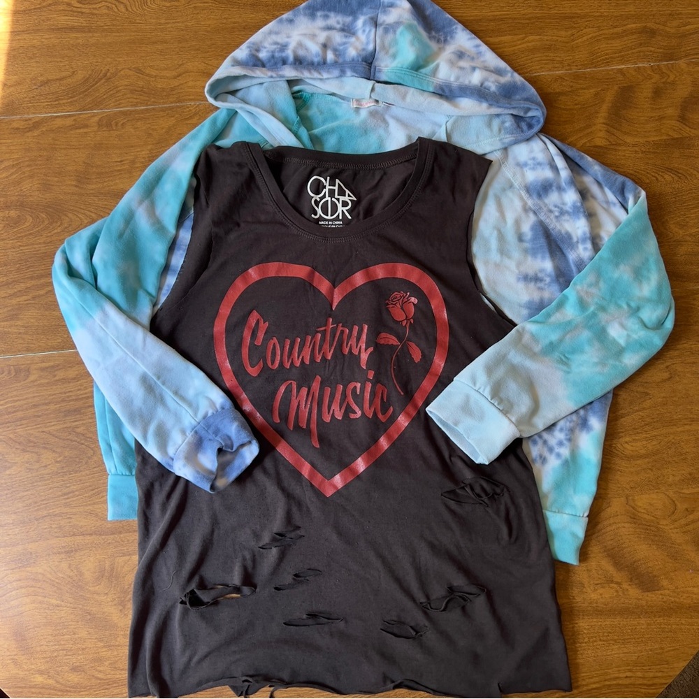 Anthropologie Maronie Tie Dye Sweatshirt & Chaser Cutoff top Bundle 2 pcs size M